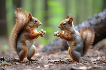 Deurstickers Squirrels Share food with each other © wendi