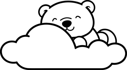 Happy little bear sleeping on cloud silhouette. Vector template.