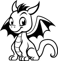 Little dragon silhouette in black color. Vector template.