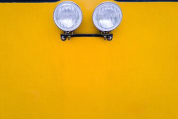 Close up of the Yellow retro train lights