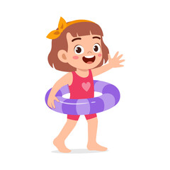 little kid using swim ring for swimming