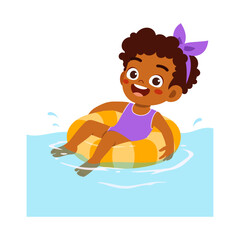 Obraz na płótnie Canvas little kid using swim ring for swimming