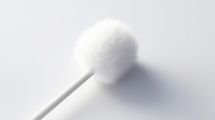 A cotton swab resting on a pristine white surface, with meticulous attention to the fine details of the cotton fibers.