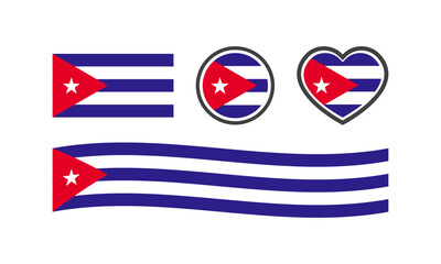 National flag of Cuba. Flat, color, national flag of Cuba in the shape of a square, circle, heart. Cuba flag for design. Vector icons