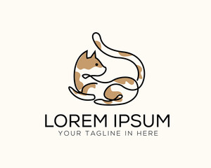 simple line art cat logo design template illustration inspiration