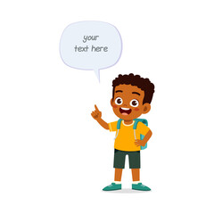 cute smart little boy speak with balloon chat