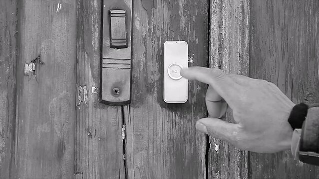 pressing doorbell with a delivery with people stock footage stock video