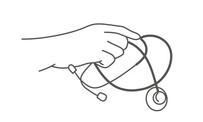 Human hand holding stethoscope.