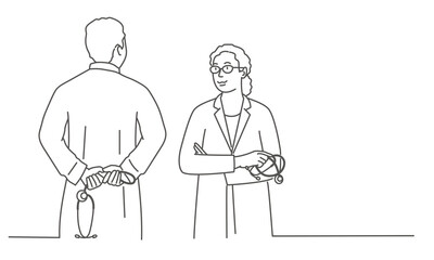 Doctors in white medical uniform talk