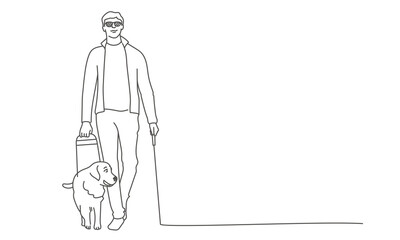 Man with a guide dog walking.