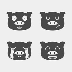 set of funny pig expressions