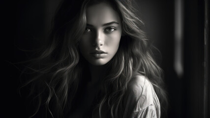 Portrait of a beautiful young woman with long hair. Beauty, fashion.