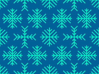 Winter seamless pattern with snowflakes. Christmas and New Year background with geometric snowflakes of different shapes. Design for wallpaper, banners and posters. Vector illustration