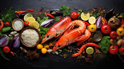 background ingredient seafood food colorful illustration fresh delicious, healthy cooking, cuisine gourmet background ingredient seafood food colorful