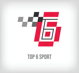 Creative top 6 racing and sports logo. Modern pixel with new culture colors. Font alphabet template. Creative contest geometric. vector