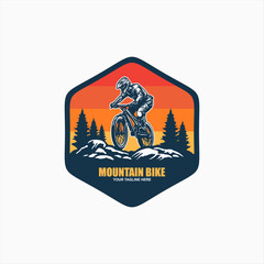 Mountain bike logo emblem vector image