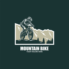 Mountain bike Silhouette logo. bicycle downhill vintage logo illustration vector