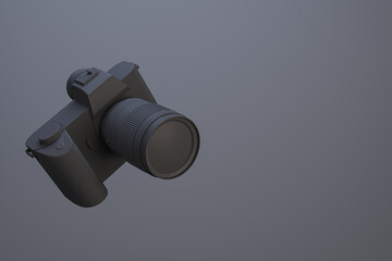 Black camera floating on a gradient background. 3D Rendering