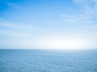 Sea Background Blue Water shore White Sky Horizon Season Summer Tropical Nature, Background Wallpaper Beautiful Seascape Island Outdoor Concept for Tourism Travel Vacation Summer Holiday Relax.