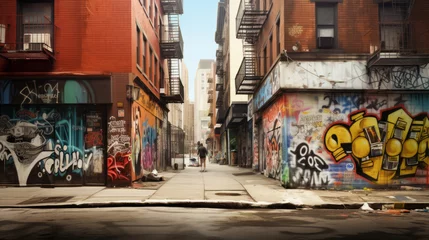 Zelfklevend Fotobehang Verenigde Staten Modern city of New York with graffiti on the building