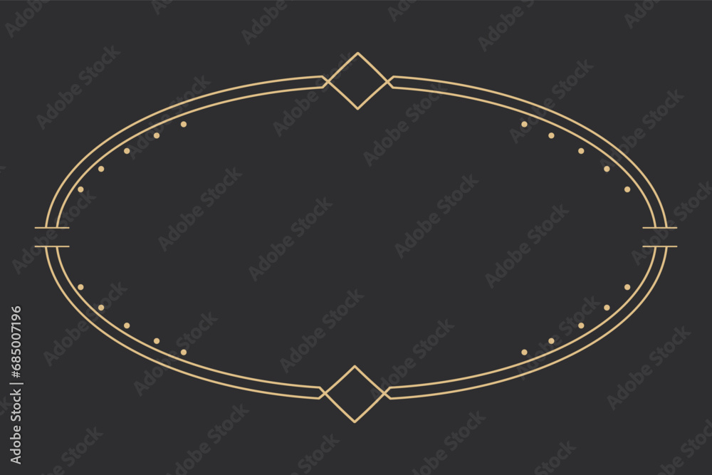 Poster golden celestial frame, border, oval line art esoteric minimal decoration with sparkles isolated on 