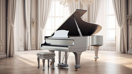 grand piano on luxury empty room - Powered by Adobe
