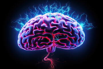 scifi artwork brain. rainbow glowing brain digital art. human brain technology concept digital. organ anatomy 