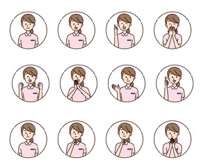 さまざまな表情の看護師アイコンセット