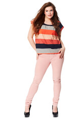 Woman, confident portrait or designer fashion with casual aesthetic for contemporary style. Young model, beauty face or color clothes for relaxed wellness and isolated on transparent png background