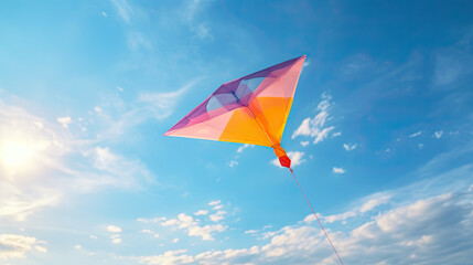 colorful kite flying in the blue sky - obrazy, fototapety, plakaty
