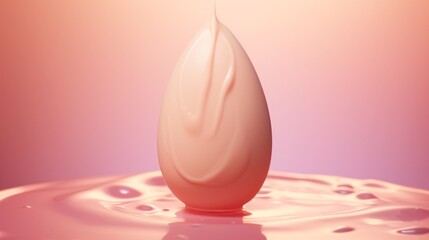 An up-close view of a Beauty Blender with a droplet of liquid foundation on it, showcasing its high-absorption capabilities. High resolution 8K.