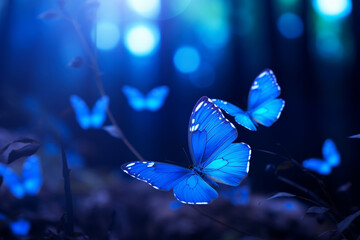 Forest full of Myriad Blue Butterflies, Creating a Whimsical Dance of Nature. Ai generated