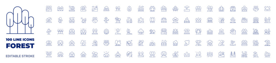 100 icons Forest collection. Thin line icon. Editable stroke. Forest icons for web and mobile app.