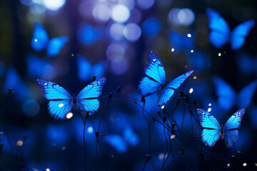 Forest full of Myriad Blue Butterflies, Creating a Whimsical Dance of Nature. Ai generated