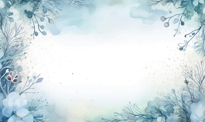 watercolor winter frame blue background