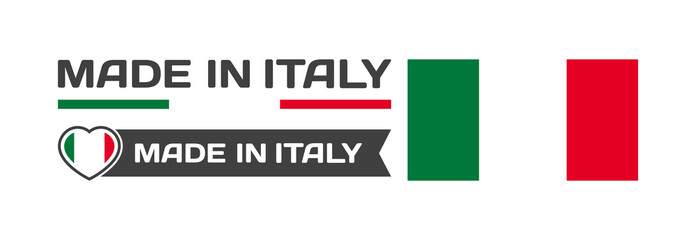 Made in Italy icons. National flag of Italy in the shape of a square, heart. Made in Italy national flag. Vector icons