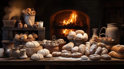 National Baking Month: A kitchen scene with an array of baked goods, from bread to pastries, fresh out of the oven.