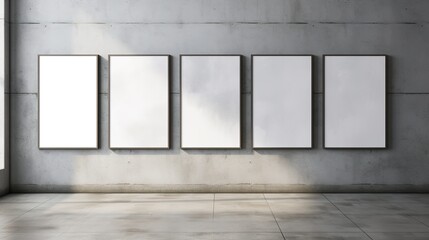Generative AI, set of five posters mock up, blank minimalistic background, artwork template - obrazy, fototapety, plakaty