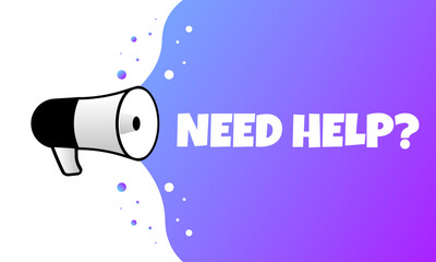 Need help sign. Flat, purple, speaker loudspeaker icon, need help icon. Vector illustration