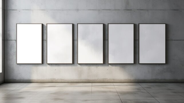 Generative AI, set of five posters mock up, blank minimalistic background, artwork template