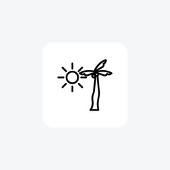Palm, tree, sun, icon, tropical, beach, summer Line Icon, Outline icon, vector icon, pixel perfect icon