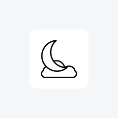 Cloud, crescent, moon, sky, night Line Icon, Outline icon, vector icon, pixel perfect icon