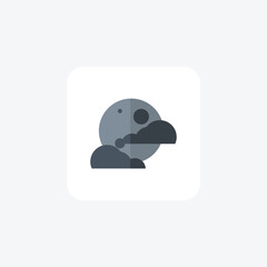 Moon, black, clouds, night, sky, atmosphere flat color icon, pixel perfect icon
