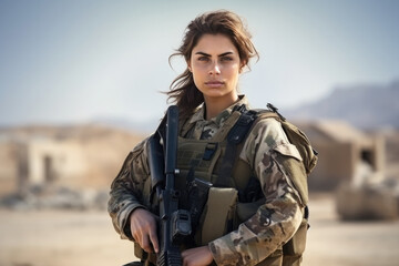 Portrait female soldier in military uniform