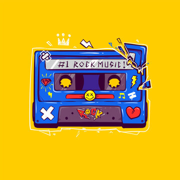 Colorful cassette tape doodle illustration