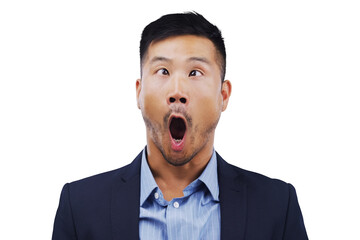 Funny, face and asian man with cross eyes on isolated, transparent or png background, Crazy, emoji...