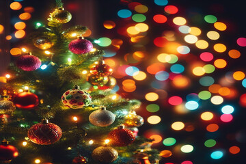 christmas tree with bokeh lights background