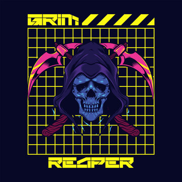 cyberpunk grim reaper illustration and sthirt design