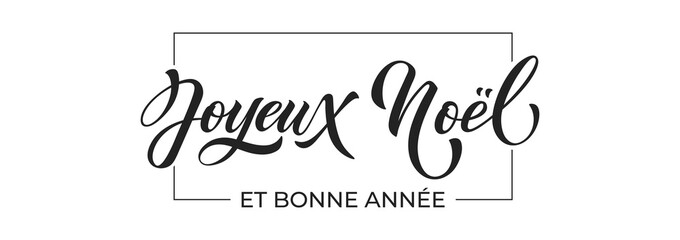 Joyeux noel and Bonee Annee. Merry Christmas card template with greetings in French.
