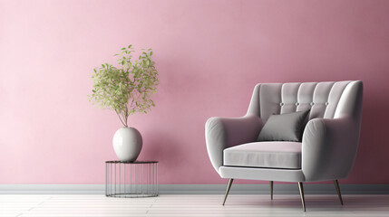 Gray chair in pink living room